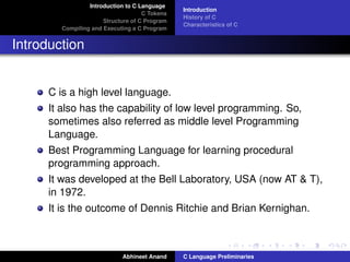 C language preliminaries | PDF | Programming Languages | Computing