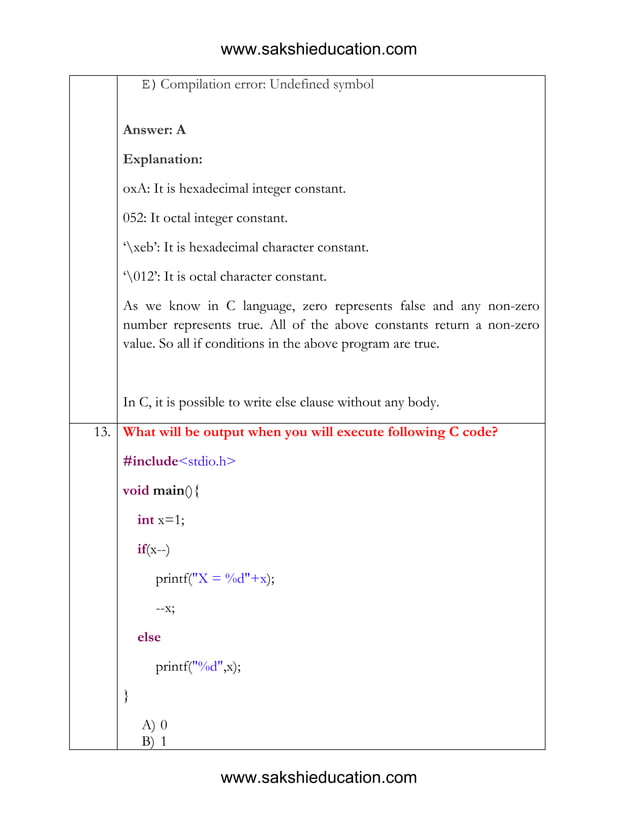 C language questions_answers_explanation | PDF