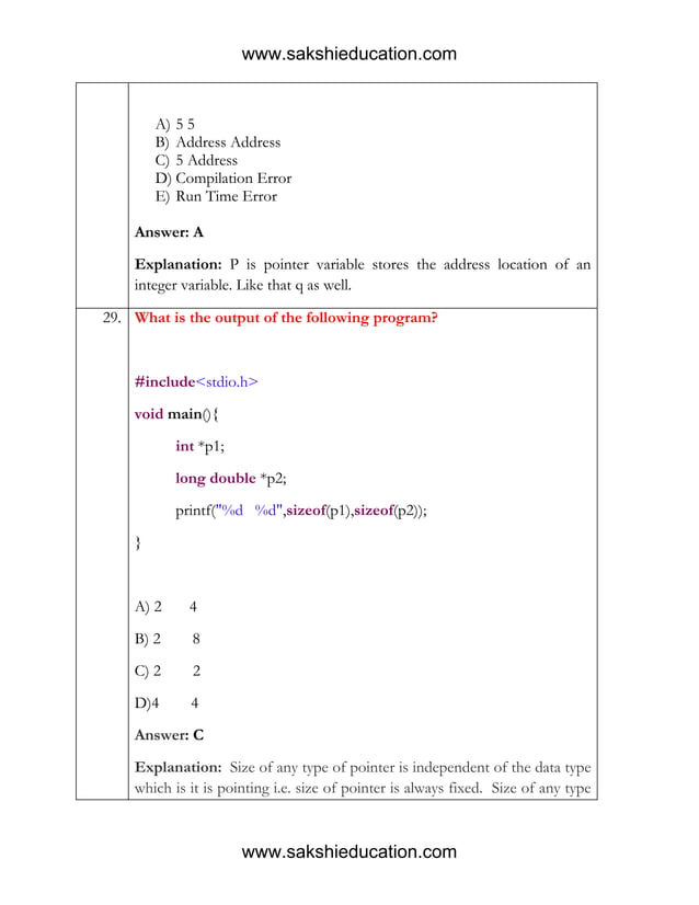 C language questions_answers_explanation | PDF
