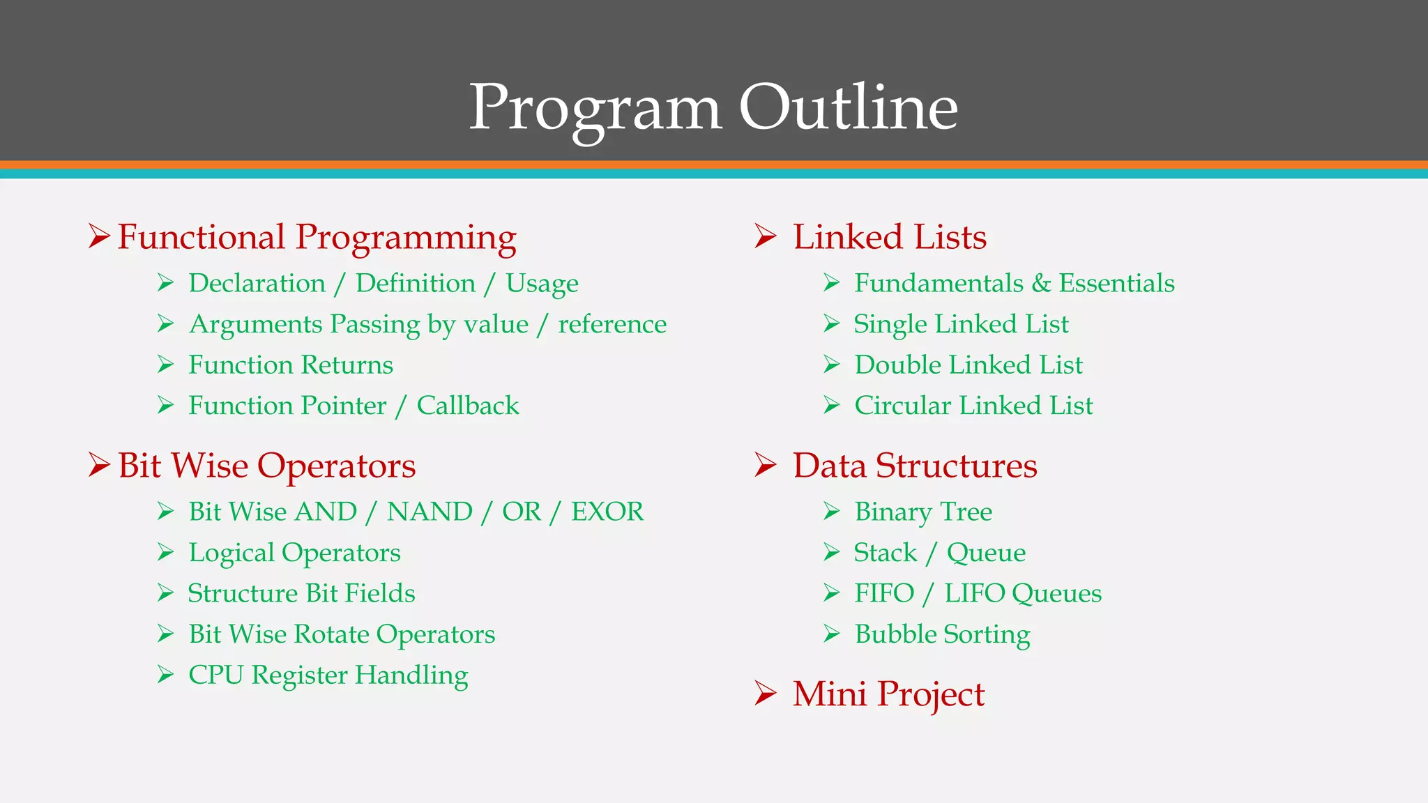 C Language Programming - Program Outline / Schedule | PPT