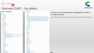 Centreon CLAPI - Les objets
…
Centreon est en grande partie manageable via CLAPI et
les objets associés :
https://documentation-fr.centreon.com/docs/centreon/en/2.8.x/api/clapi/index.html
 