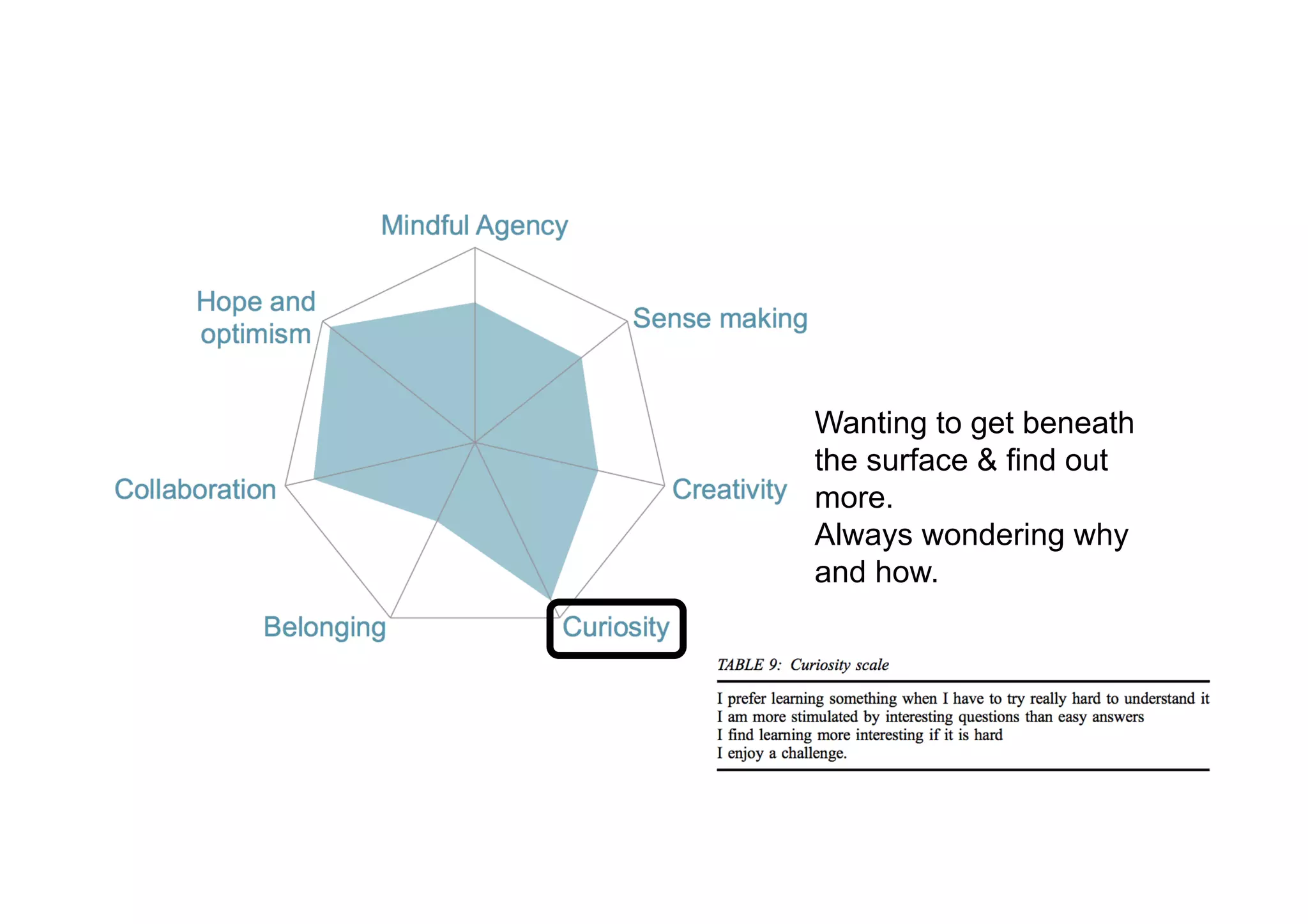 Wanting to get beneath
the surface & find out
more.
Always wondering why
and how.
 