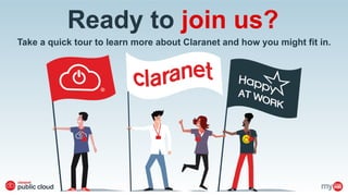 Ready to join us?
Take a quick tour to learn more about Claranet and how you might fit in.
 