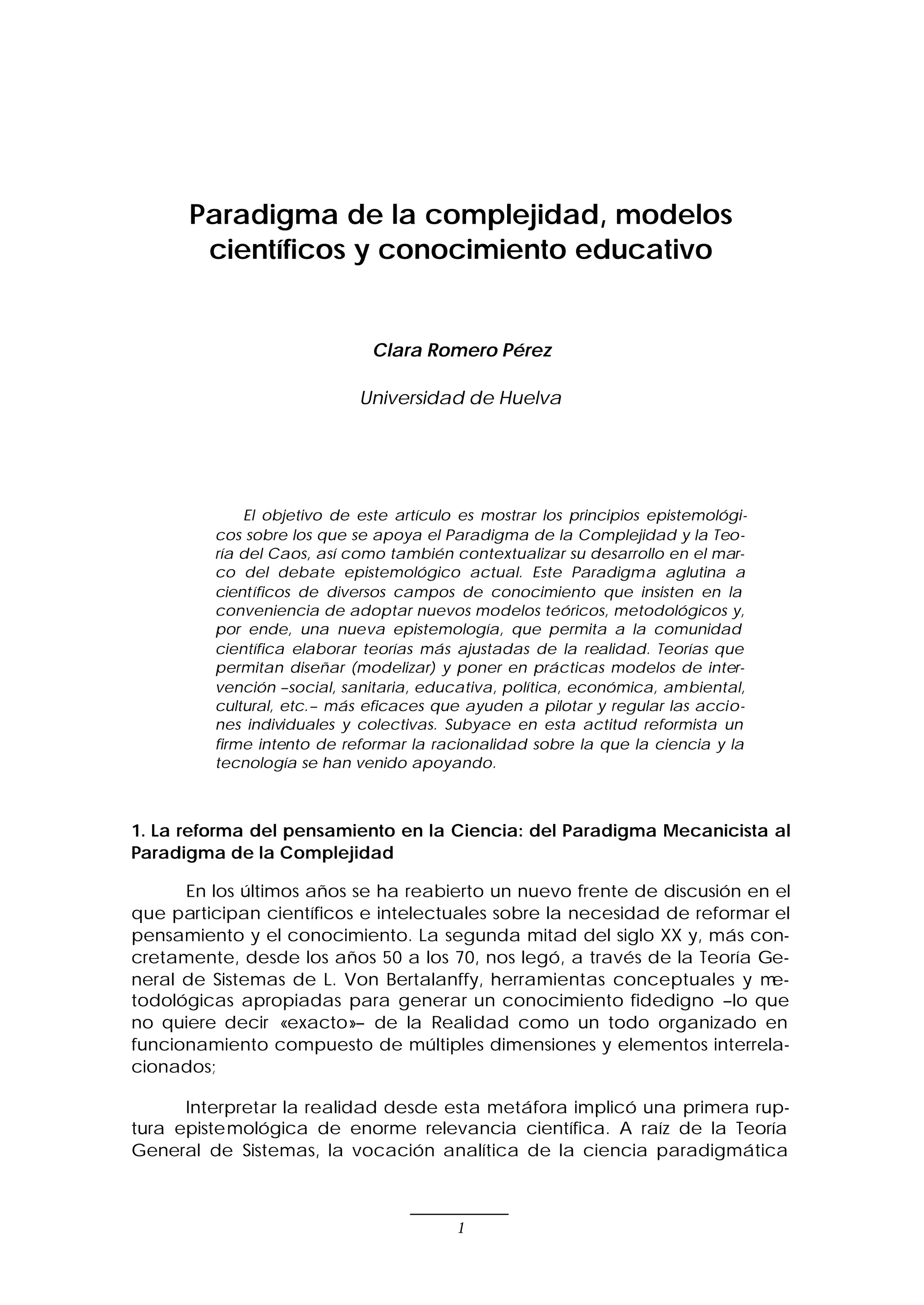 Clara romero pérez paradigma de la complejidad & modelos científicos | PDF