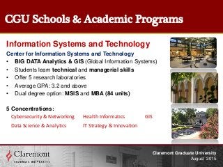 CGU Schools & Academic Programs
Information Systems and Technology
Center for Information Systems and Technology
• BIG DAT...