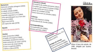 Obra.
Filme A hora da estrela, de
1985, dirigido por Suzana
Amaral.
 