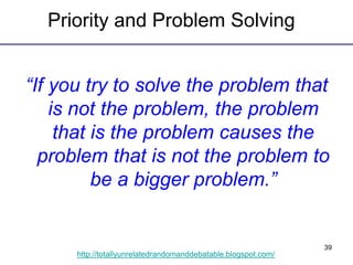 39
http://totallyunrelatedrandomanddebatable.blogspot.com/
Priority and Problem Solving
“If you try to solve the problem t...