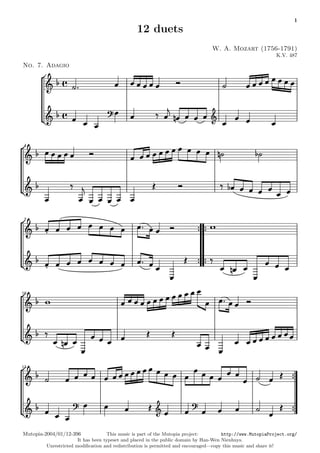 Clarinete partitura - mozart - 12 duetos para clarinete corne basseto ...