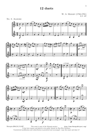 Clarinete partitura - mozart - 12 duetos para clarinete corne basseto ...