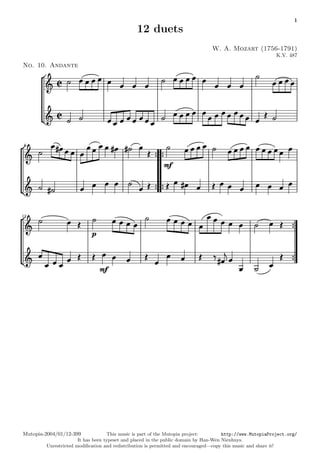 Clarinete partitura - mozart - 12 duetos para clarinete corne basseto ...