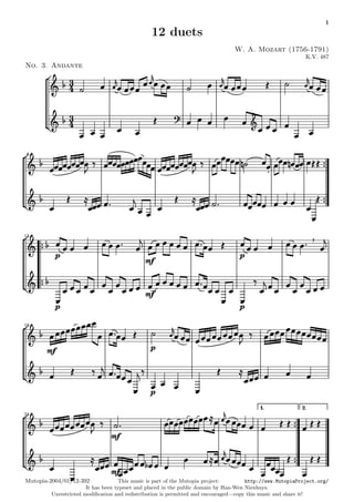 Clarinete partitura - mozart - 12 duetos para clarinete corne basseto ...