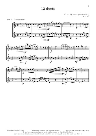 Clarinete partitura - mozart - 12 duetos para clarinete corne basseto ...