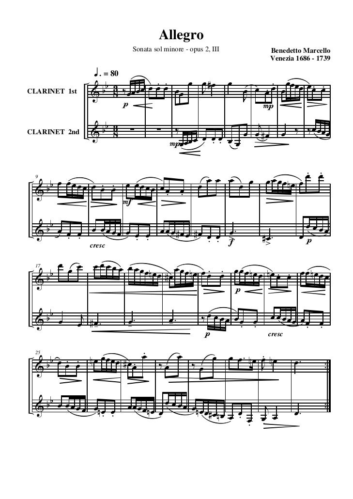 institute] marcello sonata op 2 no 3 cl duet