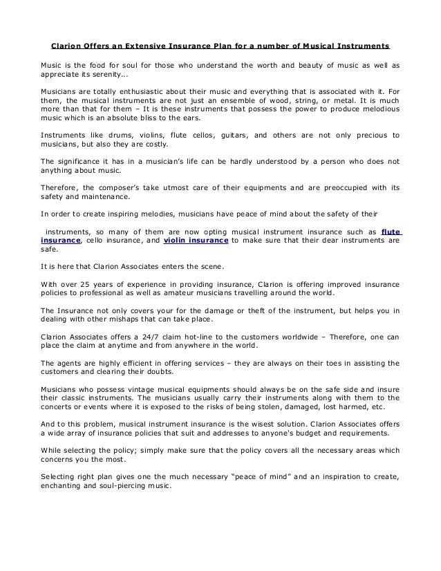 Clarion offers an extensive insurance plan for a number of musical