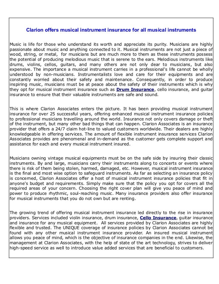 Clarion Offers Musical Instrument Insurance For All Musical Instruments