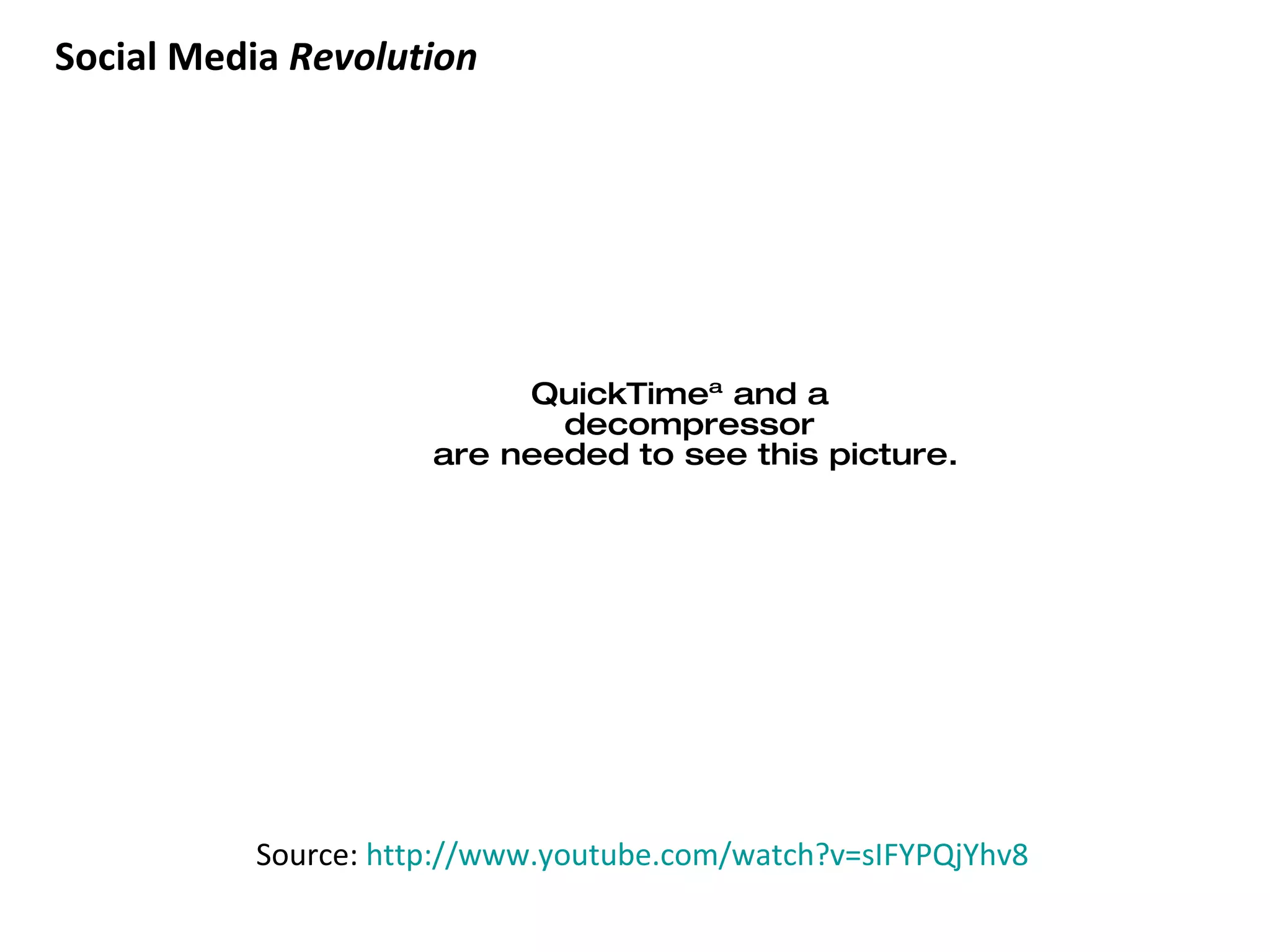 Source:  http://www.youtube.com/watch?v=sIFYPQjYhv8 Social Media  Revolution 