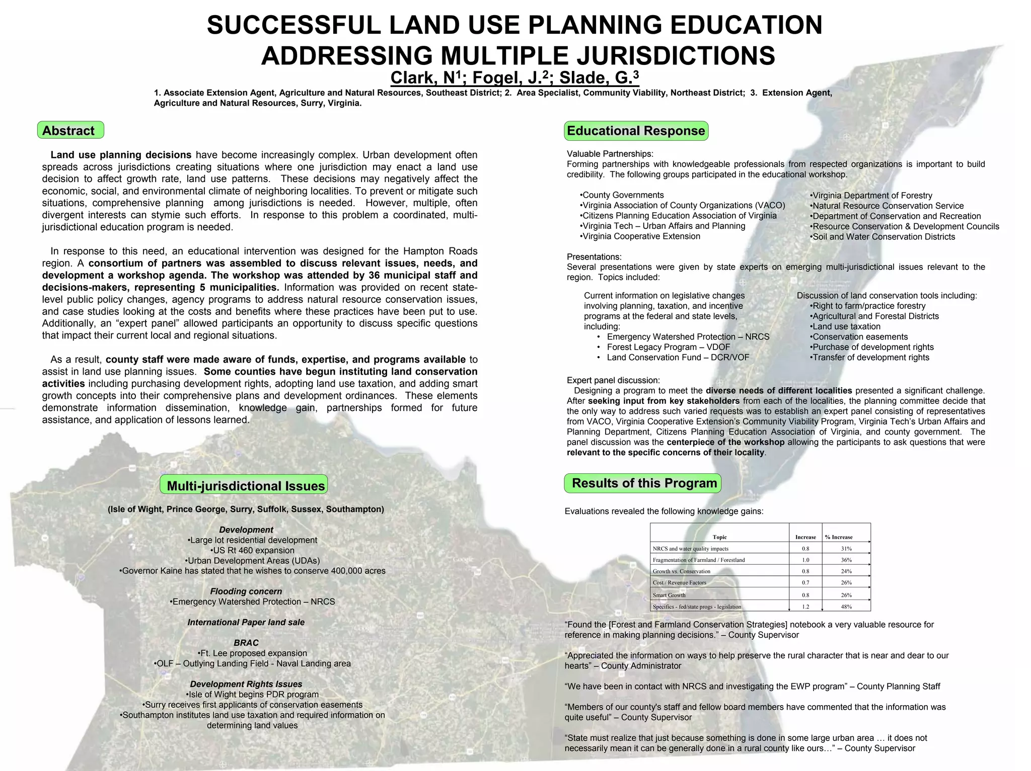 SUCCESSFUL LAND USE PLANNING EDUCATION ADDRESSING MULTIPLE JURISDICTIONS