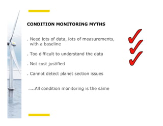Bachmann electronic GmbH
CONDITION MONITORING MYTHS
. Need lots of data, lots of measurements,
with a baseline
. Too difficult to understand the data
. Not cost justified
. Cannot detect planet section issues
…..All condition monitoring is the same
 
