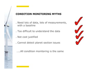 Bachmann electronic GmbH
CONDITION MONITORING MYTHS
. Need lots of data, lots of measurements,
with a baseline
. Too difficult to understand the data
. Not cost justified
. Cannot detect planet section issues
…..All condition monitoring is the same
 