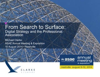 From Search to Surface:
Digital Strategy and the Professional
Association
Michael Clarke
ASAE Annual Meeting & Exposition
10 August 2014  Nashville
 