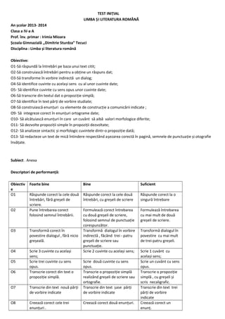 Clasa a iv a test initial limba român¦ | RTF