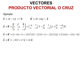 VECTORES
    PRODUCTO VECTORIAL O CRUZ
Ejemplo:
 