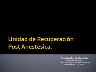 Cristián David Manuello
Médico Anestesiólogo
Carrera de Posgrado de Especialización en
Anestesiología. FCM. UNR.
 