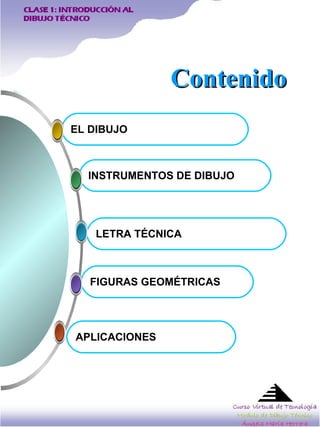 Contenido LETRA TÉCNICA FIGURAS GEOMÉTRICAS APLICACIONES INSTRUMENTOS DE DIBUJO  EL DIBUJO  