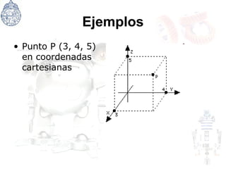Ejemplos Punto P (3, 4, 5) en coordenadas cartesianas 