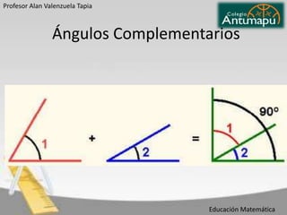 Profesor Alan Valenzuela Tapia

Ángulos Complementarios

Educación Matemática

 
