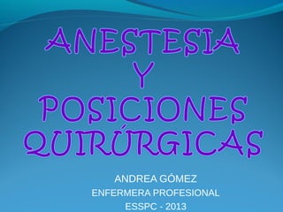 ANDREA GÓMEZ
ENFERMERA PROFESIONAL
ESSPC - 2013
 
