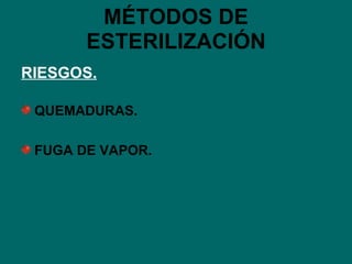MÉTODOS DE ESTERILIZACIÓN RIESGOS. QUEMADURAS. FUGA DE VAPOR. 