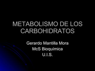 METABOLISMO DE LOS CARBOHIDRATOS Gerardo Mantilla Mora McS Bioquímica U.I.S. 