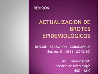 DENGUE – SARAMPION – CORONAVIRUS
Bol. ep. N°440 S11 (27/3/20)
Méd. Laura Visconti
Servicio de Infectología
HNC - UNC
REVISIÓN
 