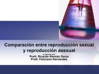 Comparación entre reproducción sexual y reproducción asexual ELABORADA POR: Profr. Ricardo Alemán Garza Profr. Feliciano Hernández 