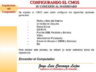 Arquitectura  del Computador CONFIGURANDO EL CMOS SU CONEXIÓN AL MAINBOARD 