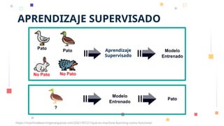 APRENDIZAJE SUPERVISADO
https://machinelearningenespanol.com/2021/07/21/que-es-machine-learning-como-funciona/
Aprendizaje
Supervisado
 