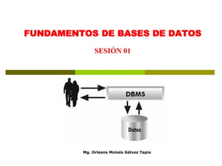 FUNDAMENTOS DE BASES DE DATOS
SESIÓN 01
Mg. Orleans Moisés Gálvez Tapia
 