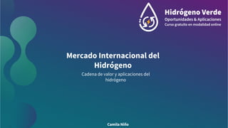 Camila Niño
Mercado Internacional del
Hidrógeno
Cadena de valor y aplicaciones del
hidrógeno
 
