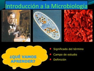 Introducción a la Microbiología
Significado del término
Campo de estudio
Definición
 