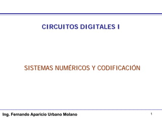 CIRCUITOS DIGITALES I




          SISTEMAS NUMÉRICOS Y CODIFICACIÓN




Ing. Fernando Aparicio Urbano Molano          1
 