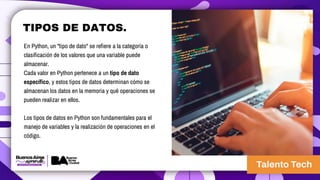 CLASE 2 DE INICIACION A LA PROGRAMACION DE PYTHON TALENTO TECH | PDF