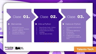 CLASE 2 DE INICIACION A LA PROGRAMACION DE PYTHON TALENTO TECH | PDF