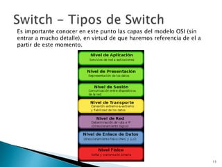 Es importante conocer en este punto las capas del modelo OSI (sin
entrar a mucho detalle), en virtud de que haremos referencia de el a
partir de este momento.
11
 