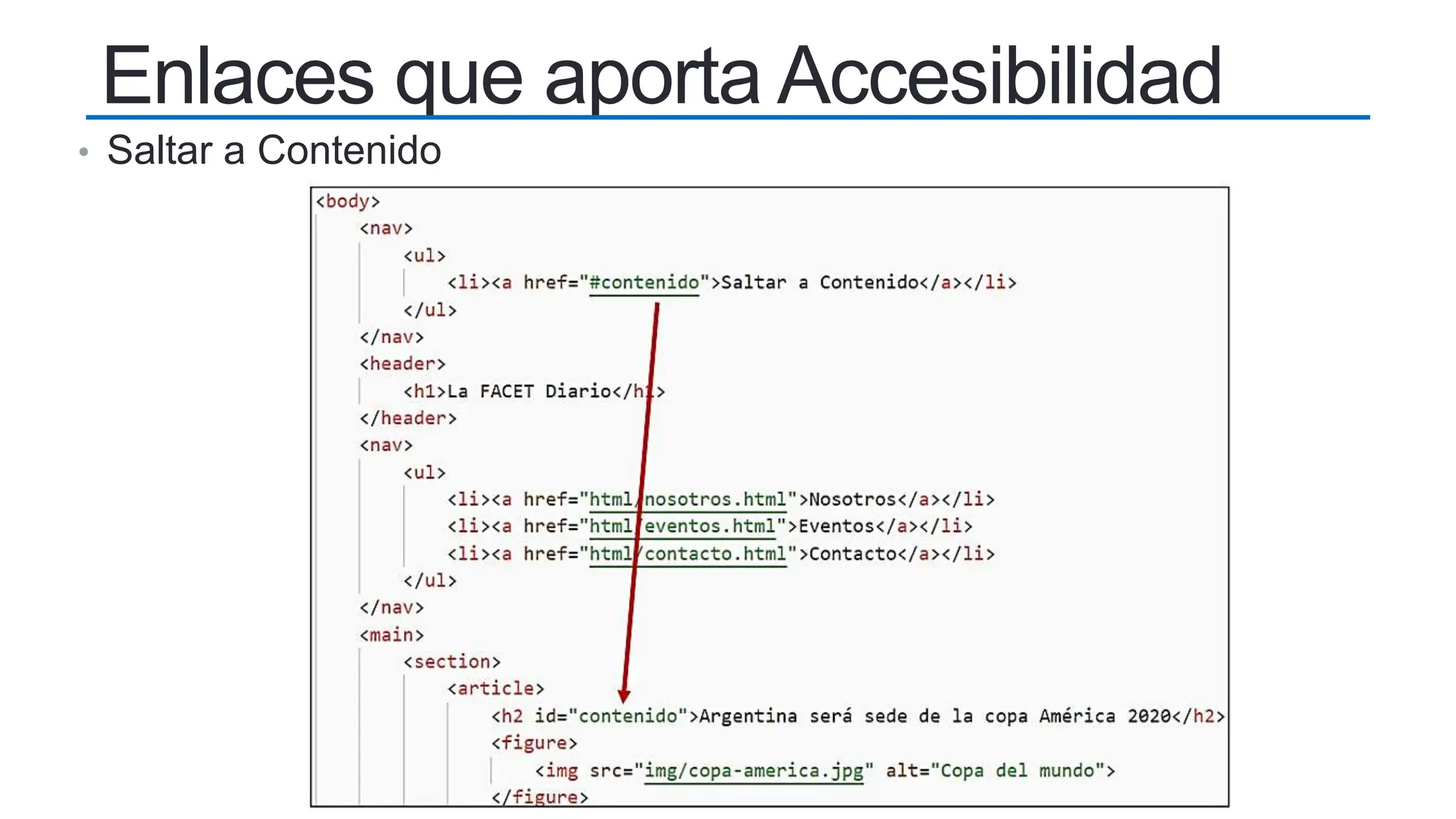 Enlaces que aporta Accesibilidad
• Saltar a Contenido
 