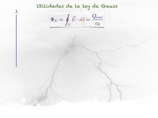 Utilidades de la ley de Gauss
              I
                      ⇥ s        Qenc
      E   =           E · d⇥ =
                  S                0
 