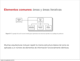 Elementos comunes: áreas y áreas iterativas
Muchas arquitecturas incluyen repetir la misma estructura básica tal como es
aplicada a un número de elementos de información funcionalmente idénticos.
martes 3 de septiembre de 2013
 