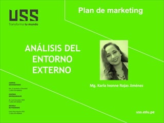 Mg. Karla Ivonne Rojas Jiménez
Plan de marketing
ANÁLISIS DEL
ENTORNO
EXTERNO
 