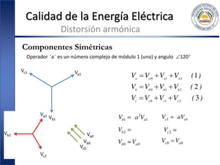 Calidad de la Energía Eléctrica
Distorsión armónica
Componentes Simétricas
Operador ¨a¨ es un número complejo de módulo 1 (uno) y angulo 120
 