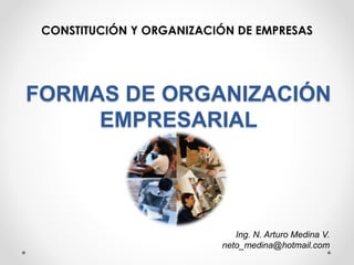 FORMAS DE ORGANIZACIÓN
EMPRESARIAL
CONSTITUCIÓN Y ORGANIZACIÓN DE EMPRESAS
Ing. N. Arturo Medina V.
neto_medina@hotmail.com
 